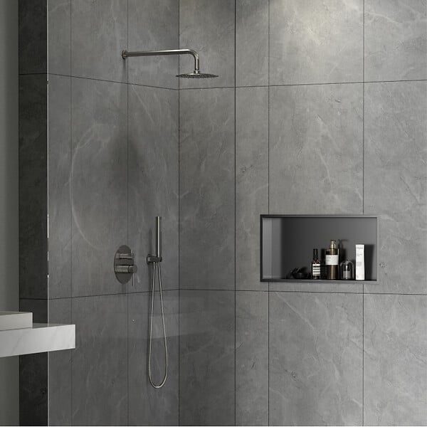 SWISS AQUA TECHNOLOGIES - Swiss Aqua Technologies Aurum Niche de Douche à encastrer, Acier Inoxydable 304, 60x30x10cm, Gun Métal brossé PVD (SATAURN6030BGM) - large
