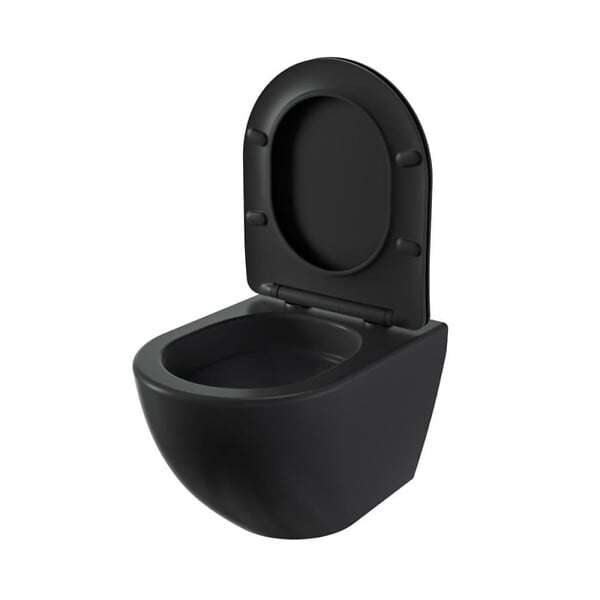SWISS AQUA TECHNOLOGIES - Swiss Aqua Technologies Fusion WC suspendu avec abattant SoftClose et fixations invisibles, rinçage Vortex, noir mat (SATFUS010RTORPBKM) - large