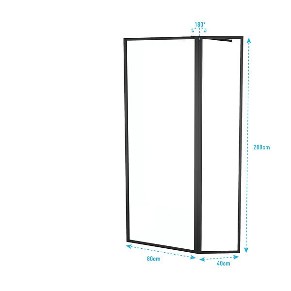 AURLANE - Paroi de Douche avec Volet Pivotant - Cadre et Bras Alu. NOIR MAT - 80+40x200cm - DARK CONTOURING - large