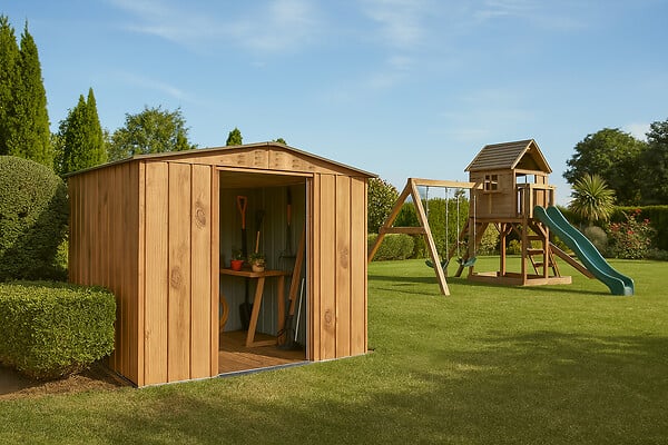 DURAMAX - Abri de jardin métal imitation bois Duramax 4,75m² épaisseur 0,33mm - large