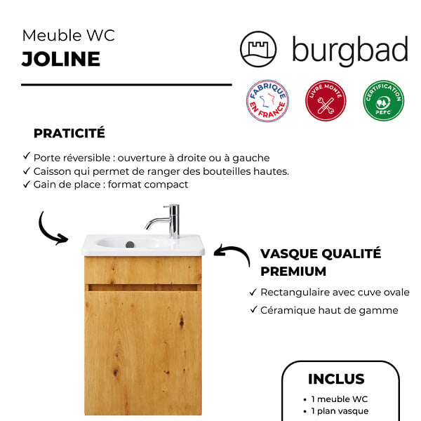 BURGBAD - Meuble WC lave-mains Joline chêne - large