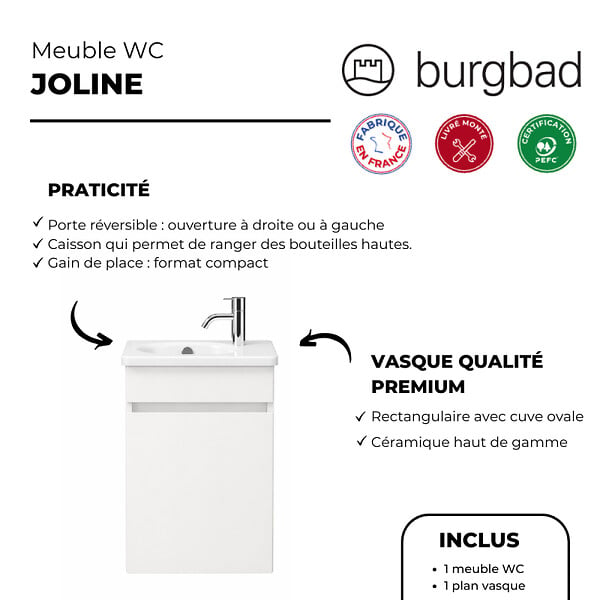 BURGBAD - Meuble WC lave-mains Joline Blanc mat - large