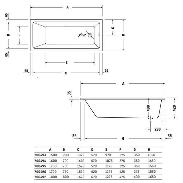 DURAVIT - Baignoire droite 180 X 80 Duravit No.1 - large
