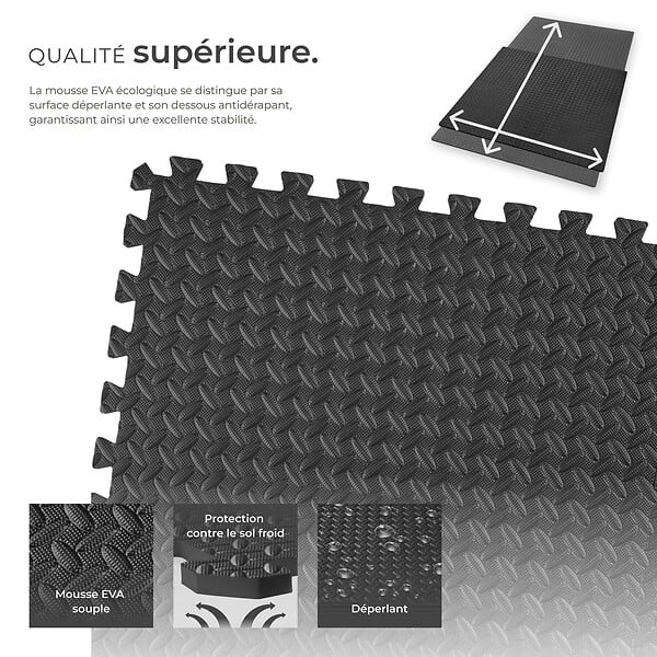 TECTAKE - Ensemble de 12 Dalles Carrées EVA - Tapis de sol, Sport noir - large