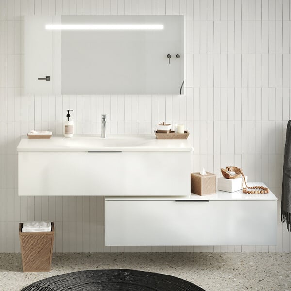 BURGBAD - Meuble salle de bain salle de bain vasque BURGBAD Olena en décalé blanc brillant 120 cm - large