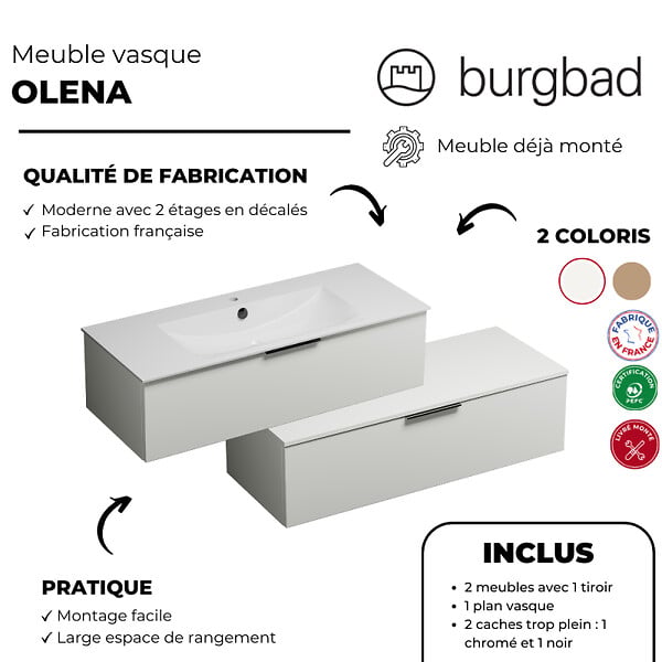 BURGBAD - Meuble salle de bain salle de bain vasque BURGBAD Olena en décalé blanc brillant 120 cm - large