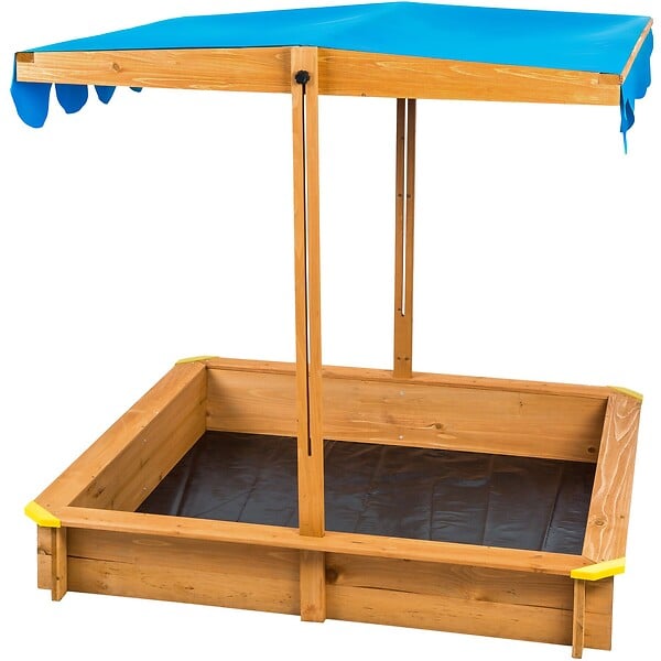 TECTAKE - Bac à Sable de Jardin Enfant en Bois avec 1 Toit et 1 Bâche 120x120x120cm bleu - large