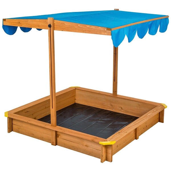 TECTAKE - Bac à Sable de Jardin Enfant en Bois avec 1 Toit et 1 Bâche 120x120x120cm bleu - large