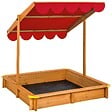 TECTAKE - Bac à Sable de Jardin Enfant en Bois avec 1 Toit et 1 Bâche 120x120x120cm rouge - vignette
