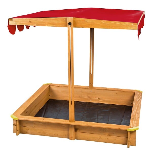 TECTAKE - Bac à Sable de Jardin Enfant en Bois avec 1 Toit et 1 Bâche 120x120x120cm rouge - large