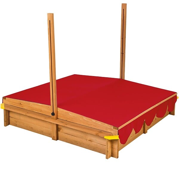 TECTAKE - Bac à Sable de Jardin Enfant en Bois avec 1 Toit et 1 Bâche 120x120x120cm rouge - large
