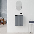 AURLANE - Ensemble meuble lave mains MDF ondulé gris 40x50x22cm et miroir ovale - MILO - vignette
