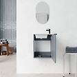 AURLANE - Ensemble meuble lave mains MDF ondulé gris 40x50x22cm et miroir ovale - MILO - vignette