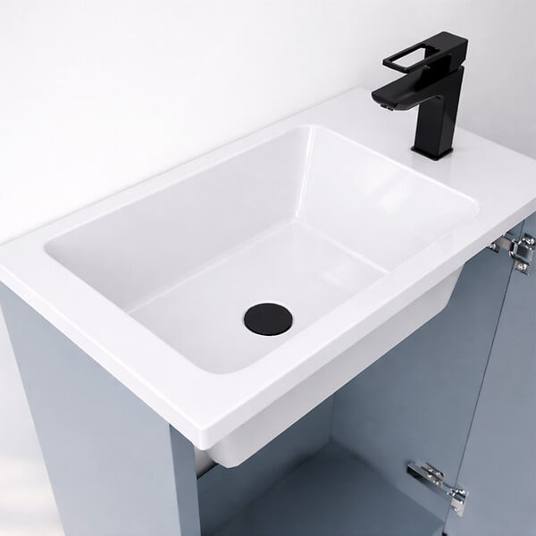 AURLANE - Ensemble meuble lave mains MDF ondulé gris 40x50x22cm et miroir ovale - MILO - large