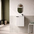AURLANE - Ensemble meuble lave mains MDF ondulé blanc 40x50x22cm et miroir ovale - MILO - vignette