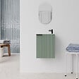 AURLANE - Ensemble meuble lave mains MDF ondulé vert 40x50x22cm et miroir ovale - MILO - vignette