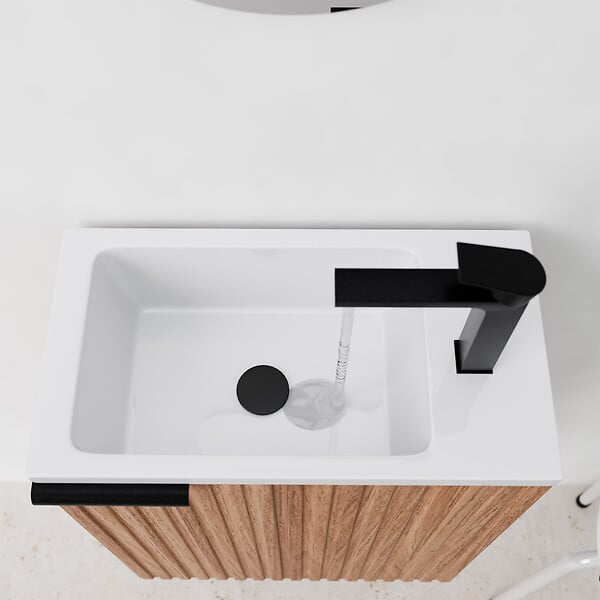 AURLANE - Ensemble meuble lave mains MDF ondulé bois 40x50x22cm et miroir ovale - MILO - large