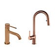 SWISS AQUA TECHNOLOGIES - Aurum set mitigeur lavabo + mitigeur cuisine Ceramia Timeless acier inoxydable, douchette extractible, or rose (SATBA285BRG) - vignette