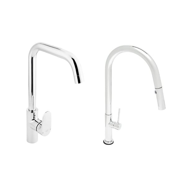 SWISS AQUA TECHNOLOGIES - set mitigeur lavabo avec bras pivotant + mitigeur cuisine douchette extractible 2 jets, bras pivotant, chrome (SATBSD2280LCR) - large