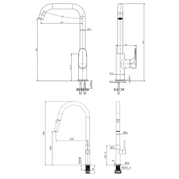 SWISS AQUA TECHNOLOGIES - set mitigeur lavabo avec bras pivotant + mitigeur cuisine douchette extractible 2 jets, bras pivotant, chrome (SATBSD2280LCR) - large