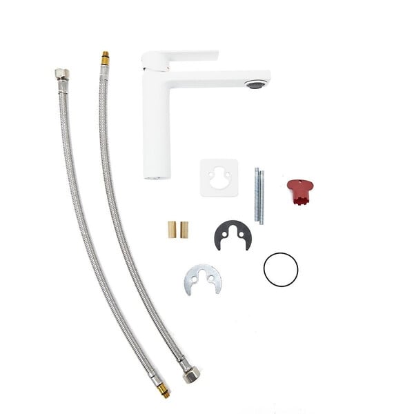 SWISS AQUA TECHNOLOGIES - set mitigeur lavabo à levier sans vidage + mitigeur cuisine bec flexible, aérateur Neoperl®, blanc (SATBSD271B) - large