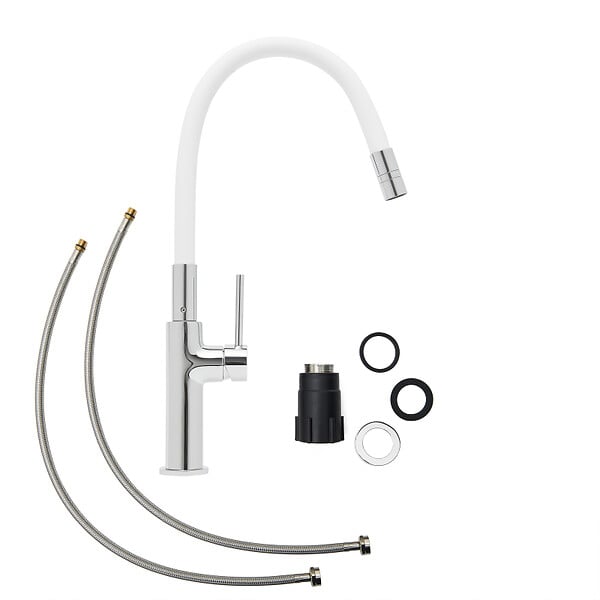 SWISS AQUA TECHNOLOGIES - set mitigeur lavabo à levier sans vidage + mitigeur cuisine bec flexible, aérateur Neoperl®, blanc (SATBSD271B) - large