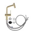 SWISS AQUA TECHNOLOGIES - Aurum set mitigeur lavabo haut + mitigeur cuisine Ceramia Timeless acier inoxydable, douchette extractible, or  (SATBA185BG) - vignette