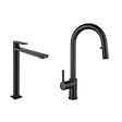 SWISS AQUA TECHNOLOGIES - B-Way set mitigeur lavabo XL + mitigeur cuisine Ceramia Timeless acier inoxydable, douchette extractible, noir (SATTMLBM285BM) - vignette