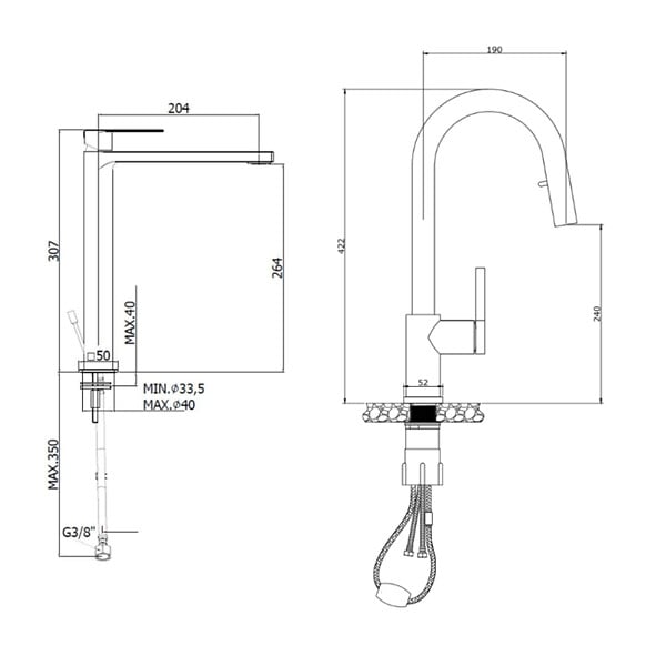 SWISS AQUA TECHNOLOGIES - B-Way set mitigeur lavabo XL + mitigeur cuisine Ceramia Timeless acier inoxydable, douchette extractible, noir (SATTMLBM285BM) - large