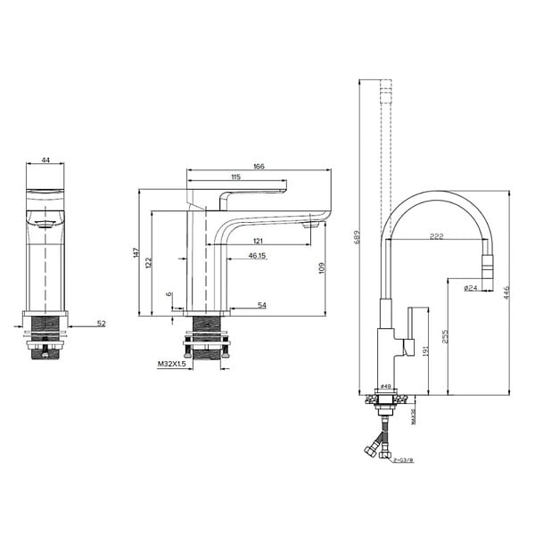 SWISS AQUA TECHNOLOGIES - set mitigeur lavabo sans vidage + mitigeur cuisine, bec flexible, aérateur Neoperl®, noir mat (SATBSBDR271CM) - large