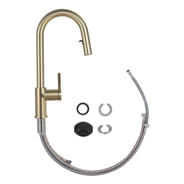 SWISS AQUA TECHNOLOGIES - Aurum set mitigeur lavabo haut inox + mitigeur cuisine Ceramia Timeless acier inoxydable, douchette extractible (SATBA285BG) - large