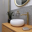 SWISS AQUA TECHNOLOGIES - Swiss Aqua Technologies Aurum set mitigeur lavabo haut en acier inoxydable + mitigeur cuisine avec douchette extractible, or brossé (SATBA286BG) - vignette