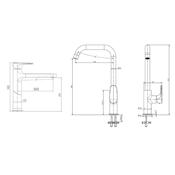 SWISS AQUA TECHNOLOGIES - Dark set mitigeur lavabo XL + mitigeur cuisine avec bras pivotant, or brossé (SATBSDA285BZ) - large