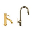 SWISS AQUA TECHNOLOGIES - Aurum set mitigeur lavabo + mitigeur cuisine Ceramia Timeless acier inoxydable, douchette extractible, or brossé (SATTMLBA285BG) - vignette