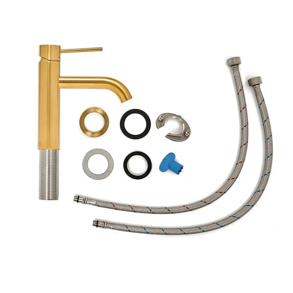 SWISS AQUA TECHNOLOGIES - Aurum set mitigeur lavabo + mitigeur cuisine Ceramia Timeless acier inoxydable, douchette extractible, or brossé (SATTMLBA285BG) - large