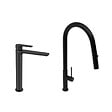 SWISS AQUA TECHNOLOGIES - set mitigeur lavabo XL + mitigeur monocommande de cuisine avec douchette extractible 2 jets, noir mat (SATBSM288C) - vignette