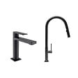 SWISS AQUA TECHNOLOGIES - Set mitigeur lavabo + mitigeur monocommande cuisine avec douchette extractible 2 jets, noir mat (SATBSBW288C) - vignette