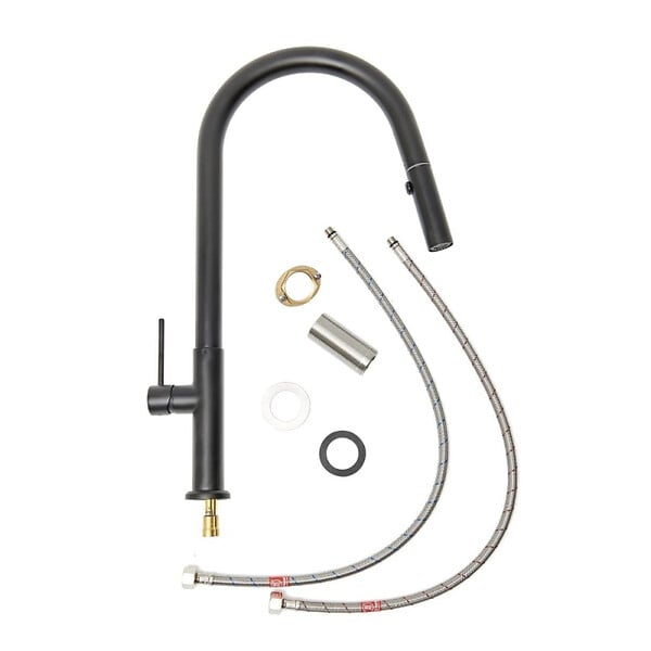 SWISS AQUA TECHNOLOGIES - Set mitigeur lavabo + mitigeur monocommande cuisine avec douchette extractible 2 jets, noir mat (SATBSBW288C) - large