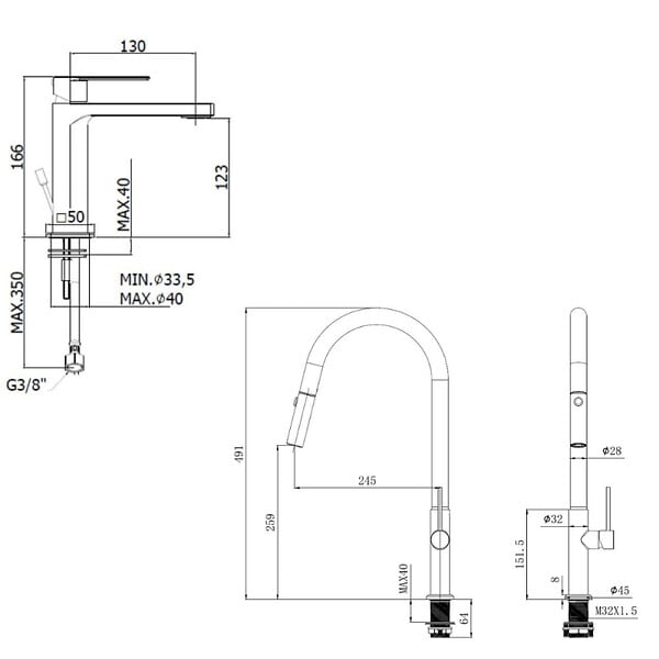 SWISS AQUA TECHNOLOGIES - Set mitigeur lavabo + mitigeur monocommande cuisine avec douchette extractible 2 jets, noir mat (SATBSBW288C) - large