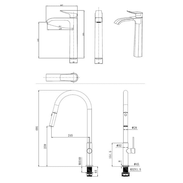 SWISS AQUA TECHNOLOGIES - set mitigeur lavabo haut + mitigeur cuisine avec douchette extractible et bras pivotant, chrome (SATINFBSD285) - large