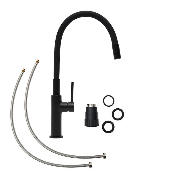 SWISS AQUA TECHNOLOGIES - set mitigeur lavabo sans tirette + mitigeur de cuisine avec aérateur Neoperl®, noir mat (SATBS271C) - large