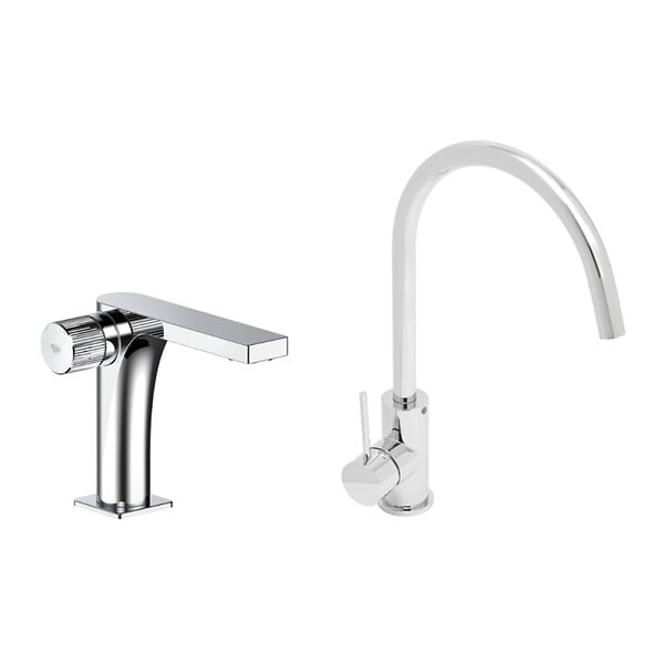SWISS AQUA TECHNOLOGIES - set mitigeur lavabo sans vidage + mitigeur cuisine 36,3 cm avec bras pivotant, chrome (SATBSUR271CR) - large