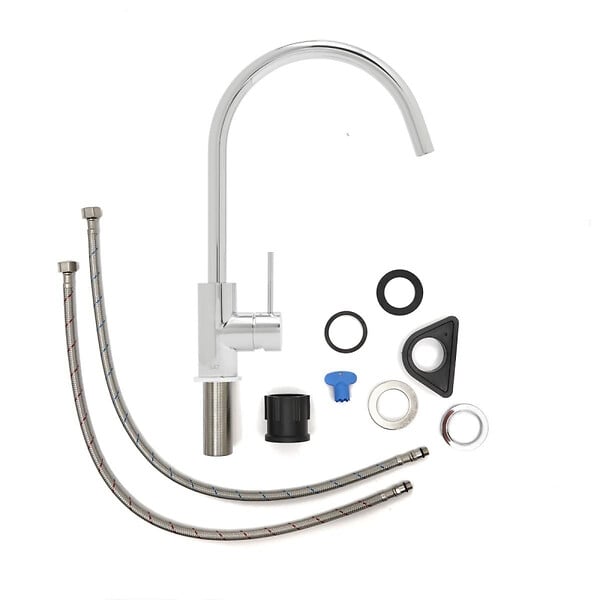 SWISS AQUA TECHNOLOGIES - set mitigeur lavabo sans vidage + mitigeur cuisine 36,3 cm avec bras pivotant, chrome (SATBSUR271CR) - large