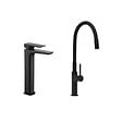 SWISS AQUA TECHNOLOGIES - set mitigeur lavabo haut + mitigeur cuisine, bec flexible, aérateur Neoperl®, noir mat (SATBS285C) - vignette