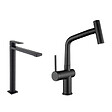 SWISS AQUA TECHNOLOGIES - B-Way set mitigeur lavabo XL + mitigeur cuisine Ceramia Timeless acier inoxydable, douchette extractible, noir mat (SATBW185BM) - vignette