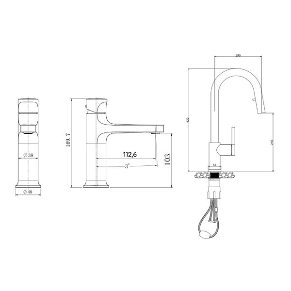 SWISS AQUA TECHNOLOGIES - Dark set mitigeur lavabo + mitigeur cuisine Ceramia Timeless acier inoxydable, douchette extractible 2 jets, or (SATB285BG) - large