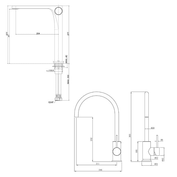 SWISS AQUA TECHNOLOGIES - set mitigeur lavabo haut sans vidage + mitigeur cuisine 36,3 cm avec bras pivotant, chrome brillant (SATBSUR0271CR) - large