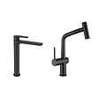SWISS AQUA TECHNOLOGIES - Mood set mitigeur lavabo XL + mitigeur cuisine Ceramia Timeless acier inoxydable, douchette extractible, noir mat (SATBSMTKLBMC) - vignette