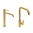 SWISS AQUA TECHNOLOGIES - set mitigeur lavabo haut acier inoxydable + mitigeur cuisine avec bras pivotant, or brossé (SATBA280BG) - vignette