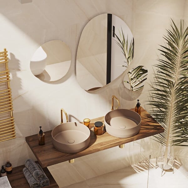 SWISS AQUA TECHNOLOGIES - set mitigeur lavabo haut acier inoxydable + mitigeur cuisine avec bras pivotant, or brossé (SATBA280BG) - large